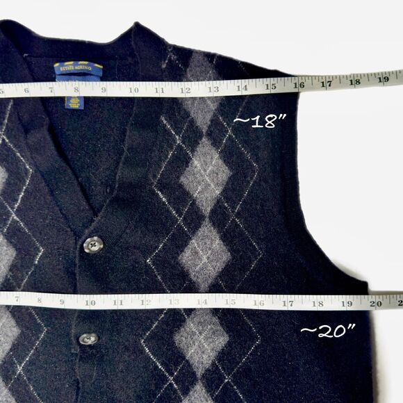 Vintage Black Argyle Sweater Vest Merino Wool Mens XL Academia Grunge Preppy Y2k - Picture 6 of 10